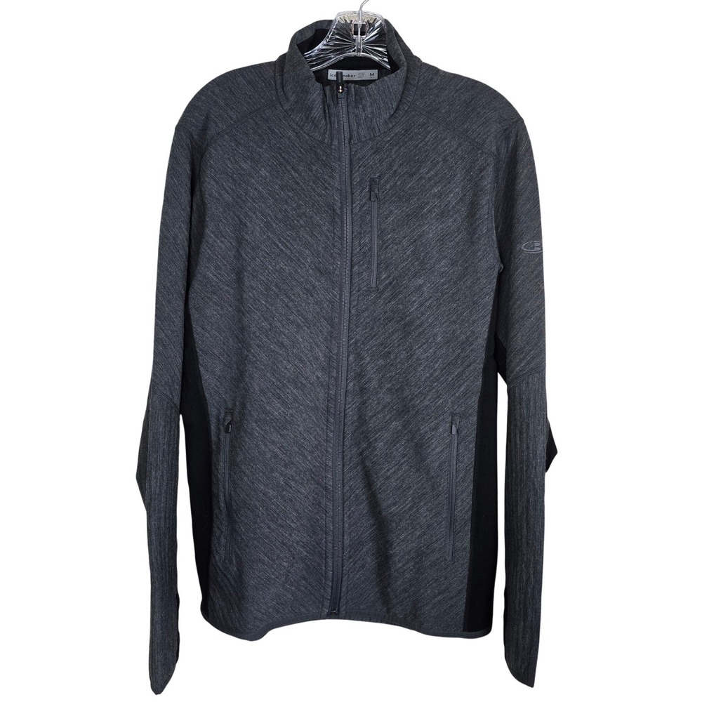 Icebreaker Men's Descender Merino Wool Full Zip Jacket Charcoal Gray M EUC